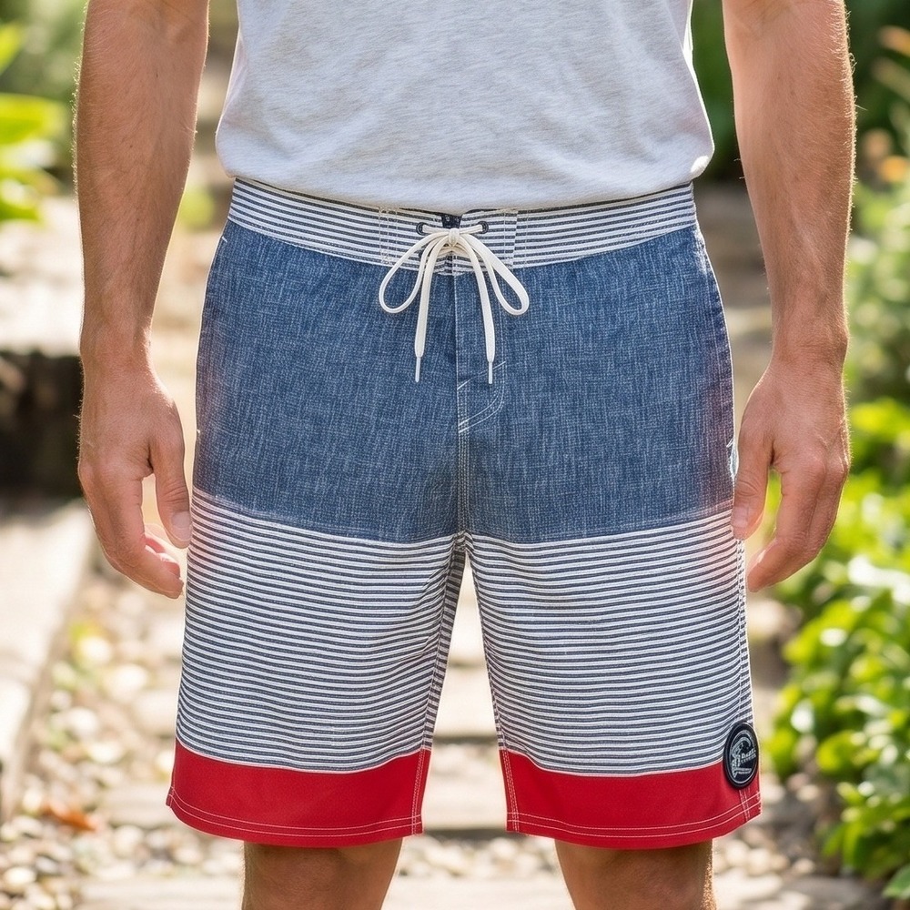 O'Neill Santa Cruz Mens Board Shorts Blue‎ Striped Red Colorblock Surf Trunks 32